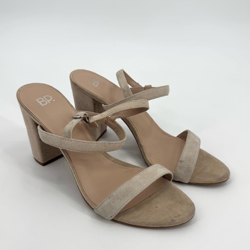BP Women's Beige Suede Lula Block Heel Slingback Sandals Size 9.5